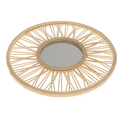 Handwoven Natural Mirror – Round Bamboo Spoke Frame Wall Mirror - Habitt