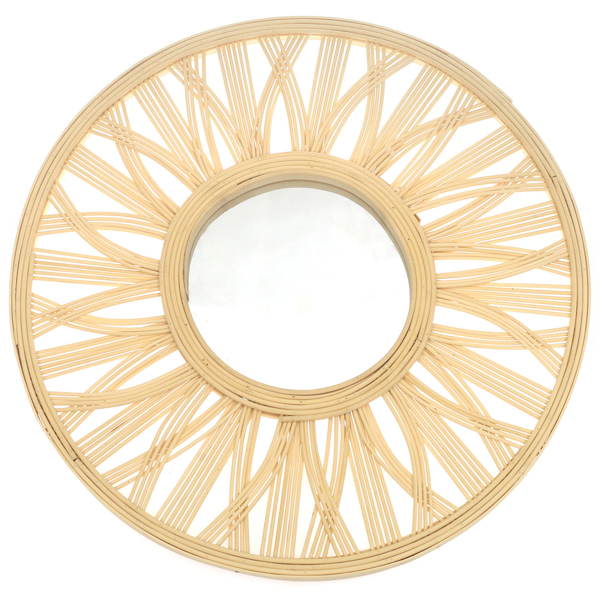Natural Round Mirror 17.5 x 17.5 Inch Handwoven Bamboo Sunburst Frame - Habitt