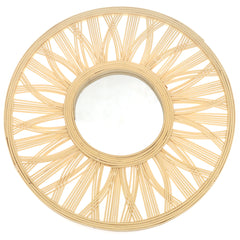 Natural Round Mirror 17.5 x 17.5 Inch Handwoven Bamboo Sunburst Frame - Habitt