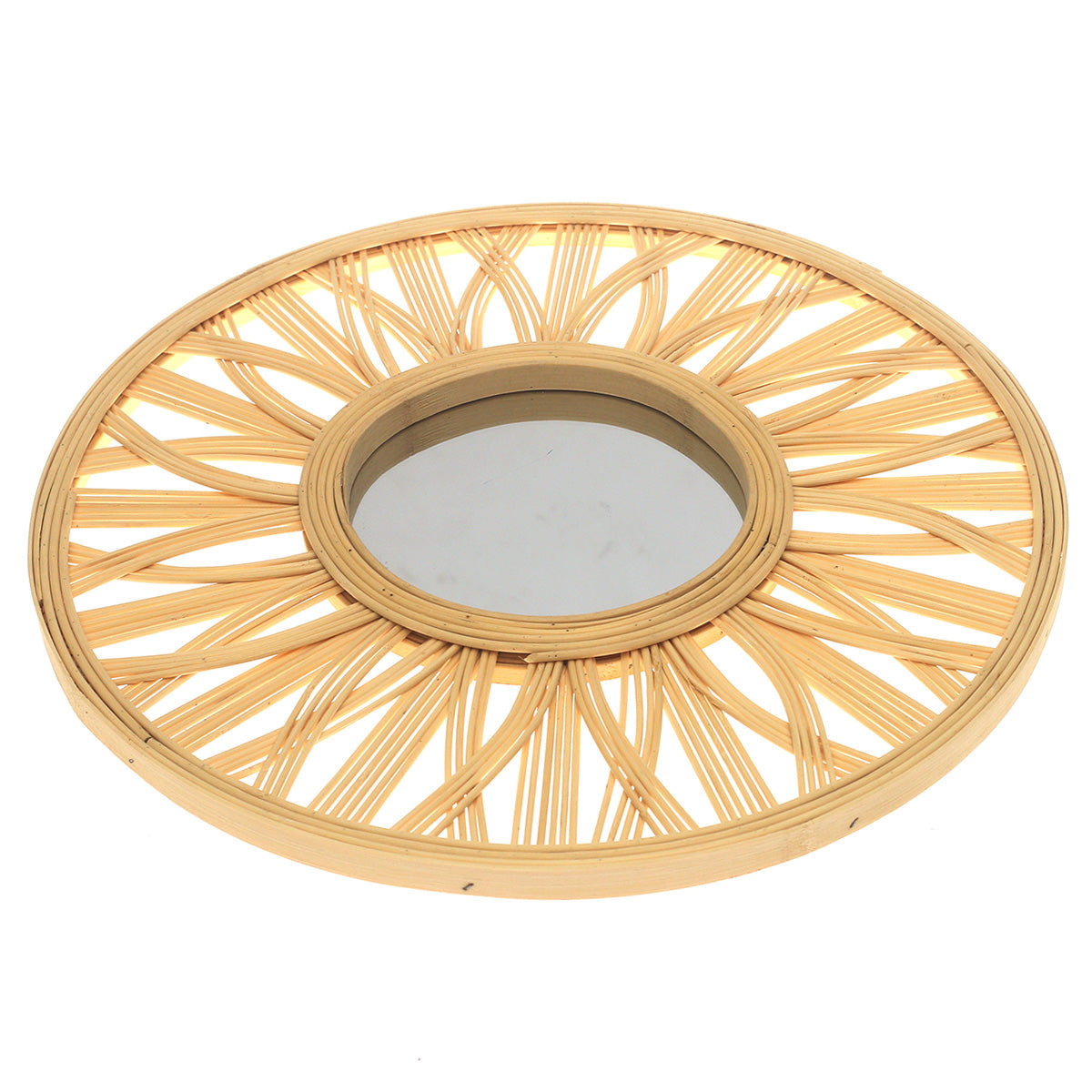 Natural Round Mirror 17.5 x 17.5 Inch Handwoven Bamboo Sunburst Frame - Habitt