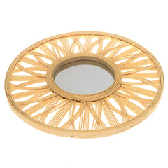 Natural Round Mirror 17.5 x 17.5 Inch Handwoven Bamboo Sunburst Frame - Habitt