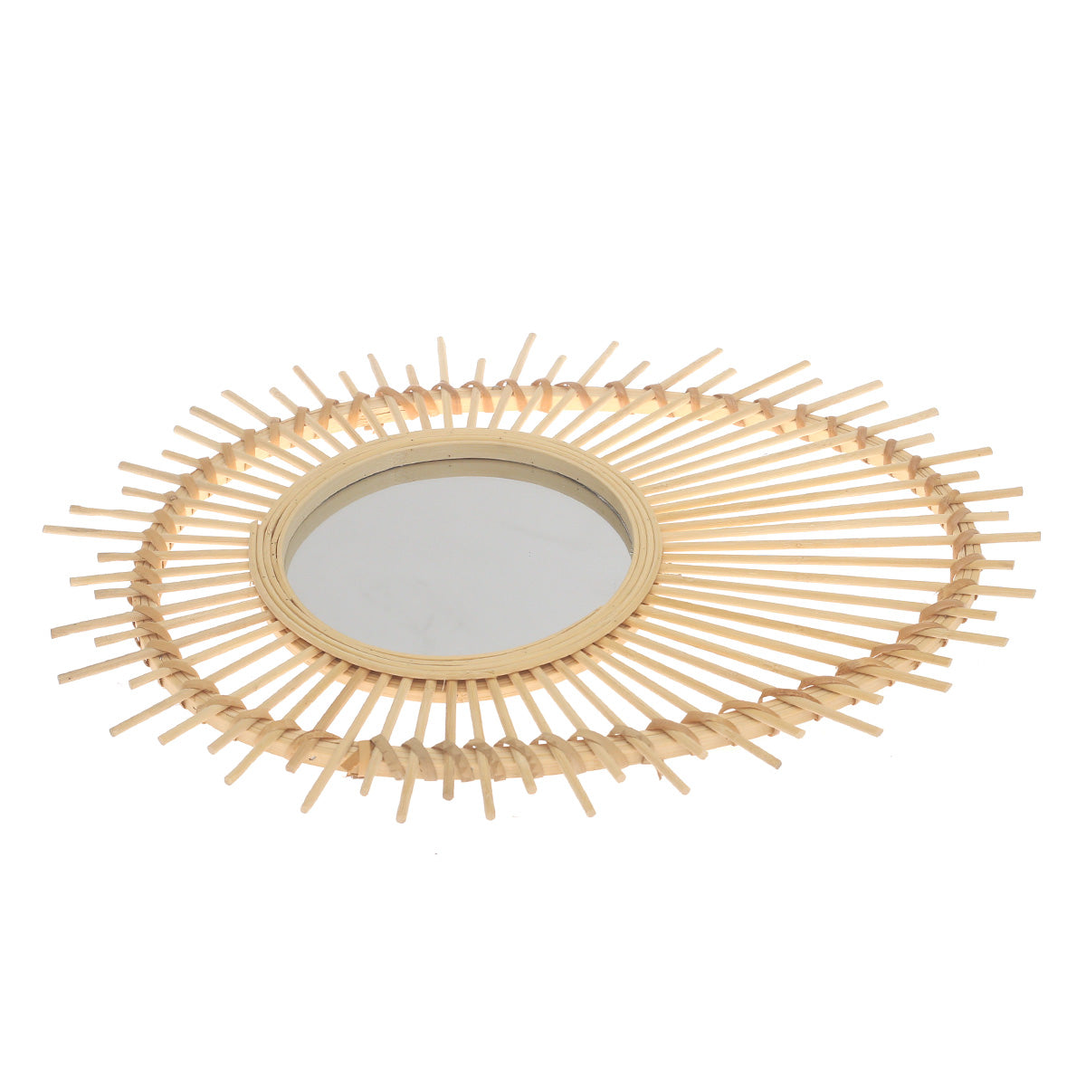 Handwoven Natural Mirror – Sunburst Bamboo Frame Wall Mirror - Habitt