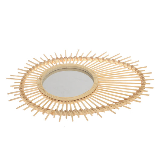 Handwoven Natural Mirror – Sunburst Bamboo Frame Wall Mirror - Habitt