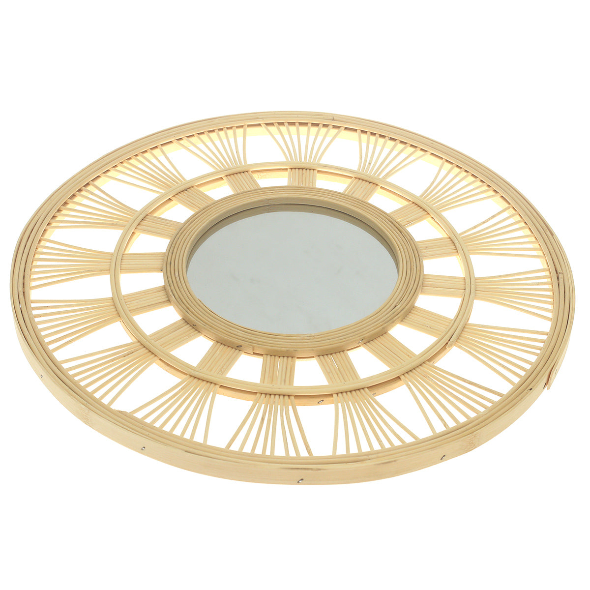 Natural Round Mirror 18 x 18 Inch Handwoven Bamboo Wall Mirror - Habitt