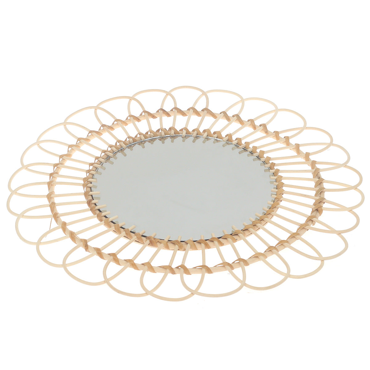 Handwoven Natural Mirror – Decorative Bamboo Loop Frame Wall Mirror - Habitt