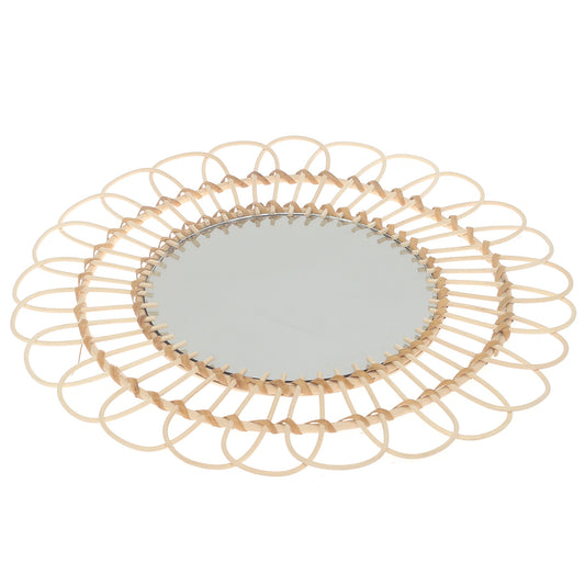 Handwoven Natural Mirror – Decorative Bamboo Loop Frame Wall Mirror - Habitt