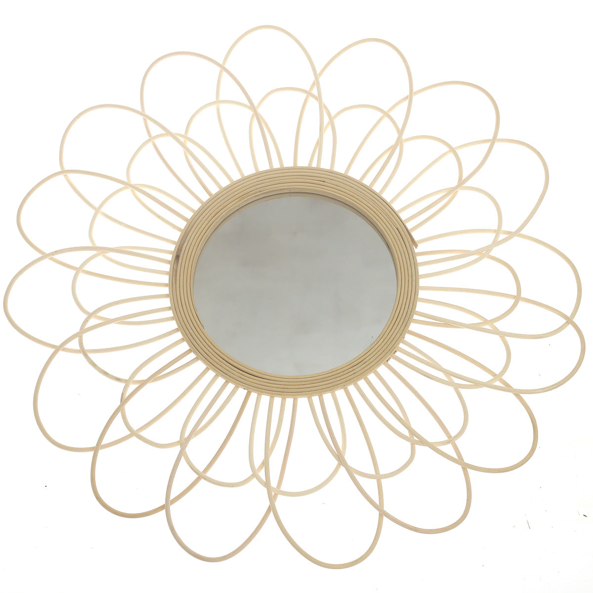 Handwoven Natural Mirror – Decorative Bamboo Loop Frame Wall Mirror - Habitt