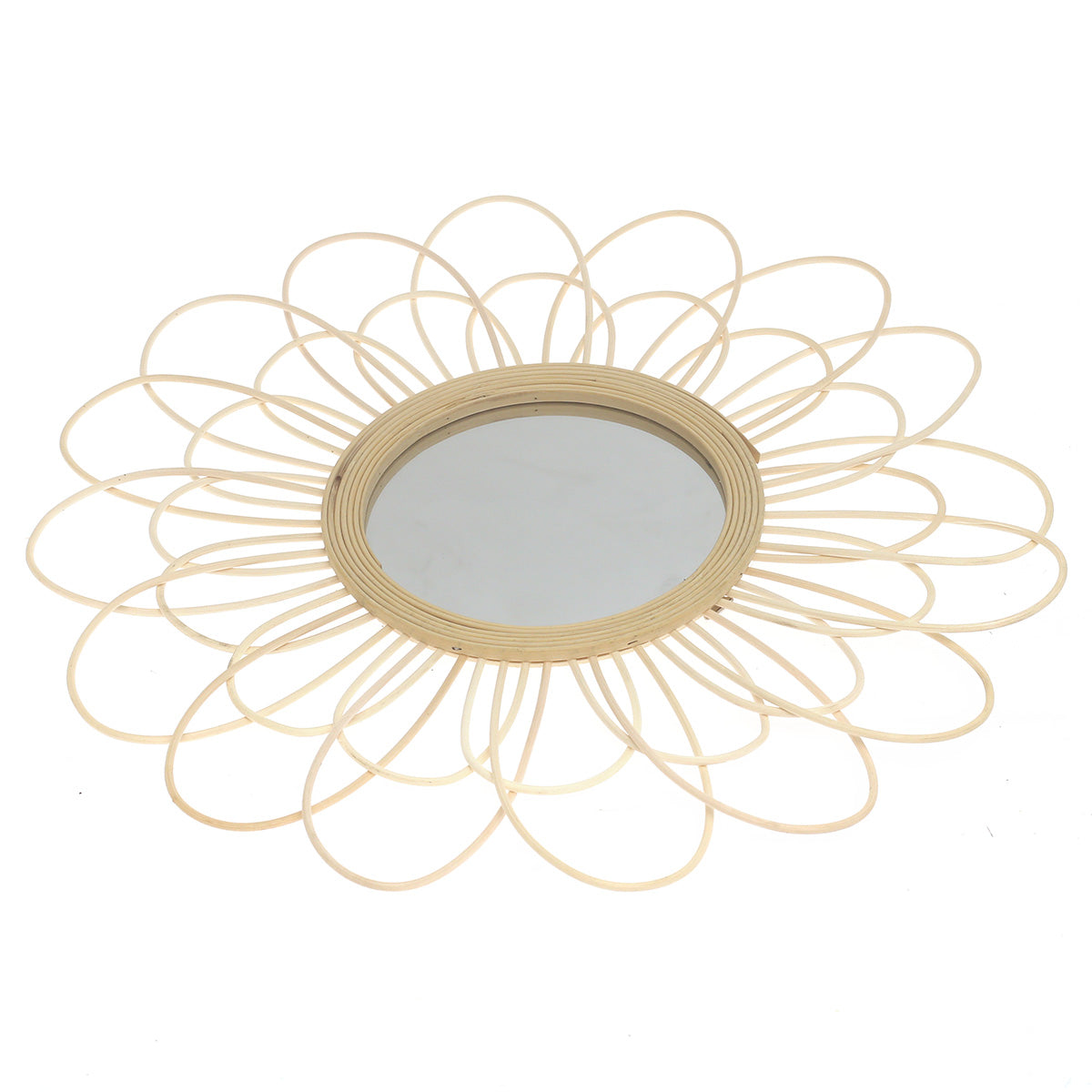 Handwoven Natural Mirror – Decorative Bamboo Loop Frame Wall Mirror - Habitt