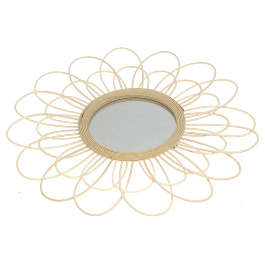 Handwoven Natural Mirror – Decorative Bamboo Loop Frame Wall Mirror - Habitt