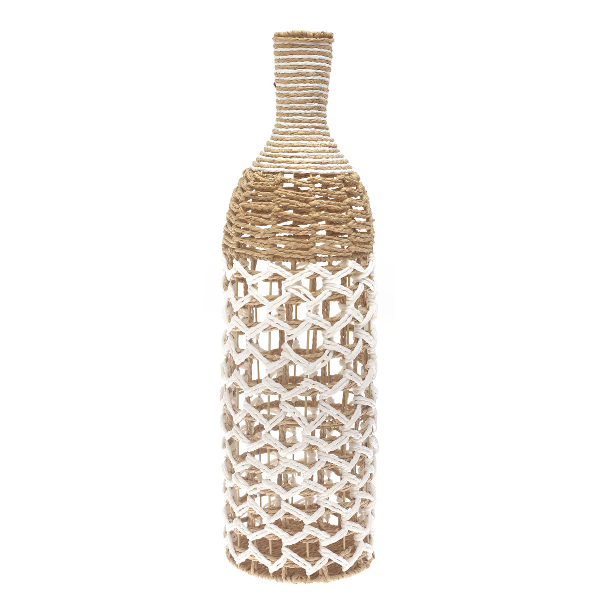 Large White & Natural Woven Rope Vase – 28 Inch Tall Decorative Floor Vase - Habitt