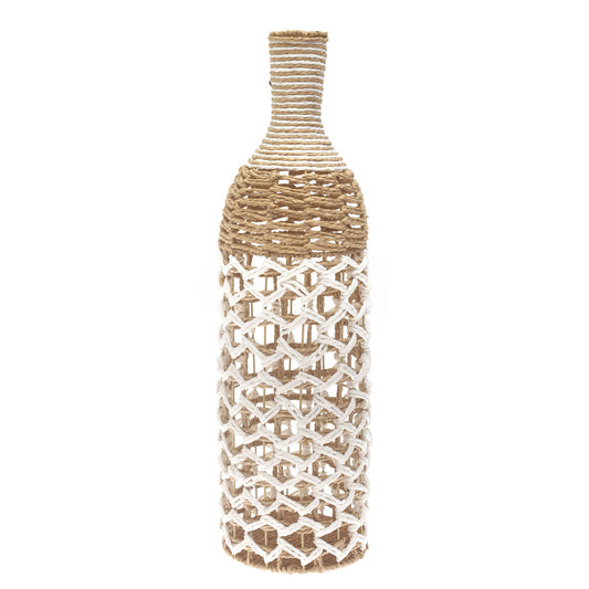 Large White & Natural Woven Rope Vase – 28 Inch Tall Decorative Floor Vase - Habitt