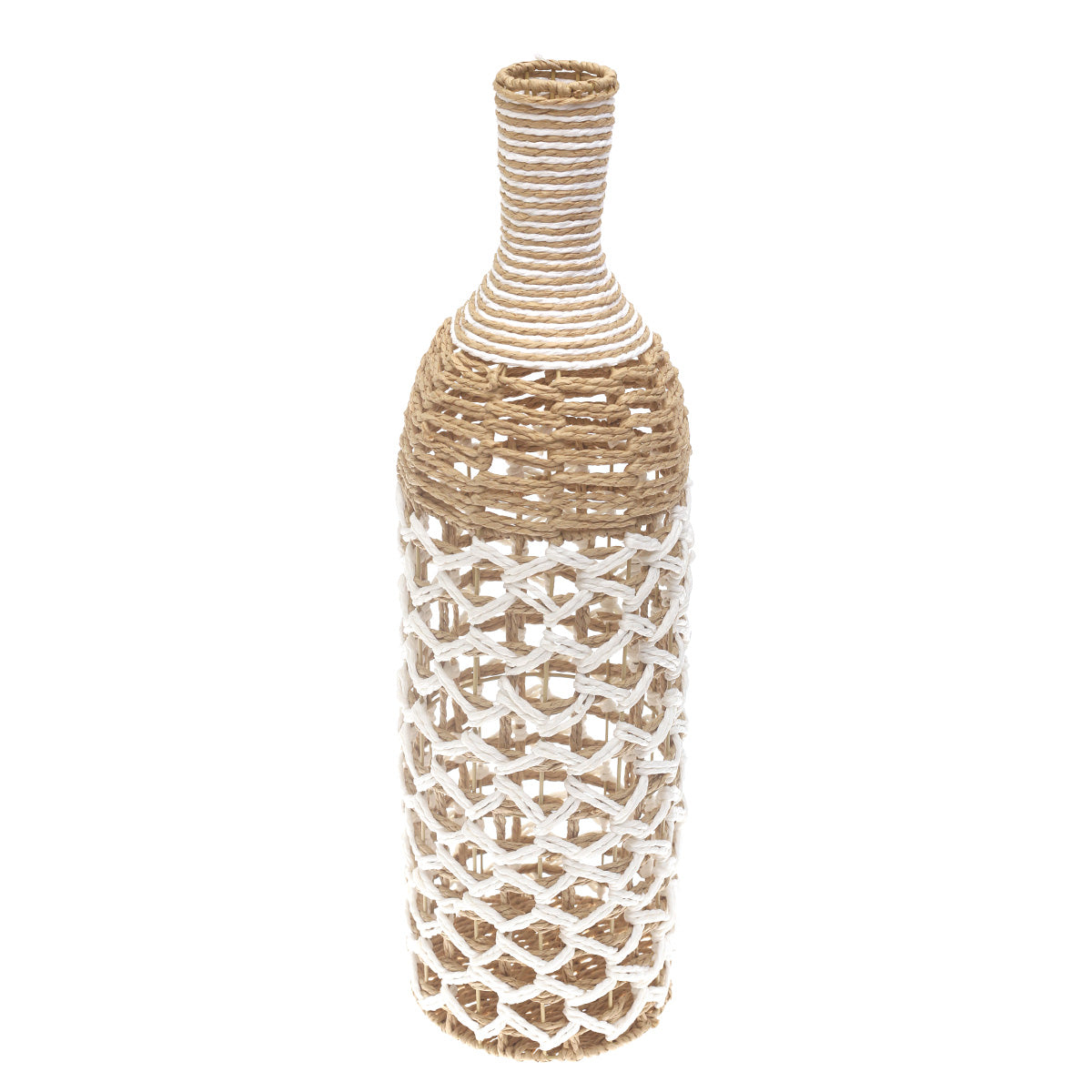 Large White & Natural Woven Rope Vase – 28 Inch Tall Decorative Floor Vase - Habitt