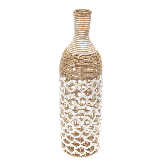 Large White & Natural Woven Rope Vase – 28 Inch Tall Decorative Floor Vase - Habitt