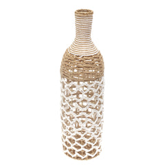 Large White & Natural Woven Rope Vase – 28 Inch Tall Decorative Floor Vase - Habitt