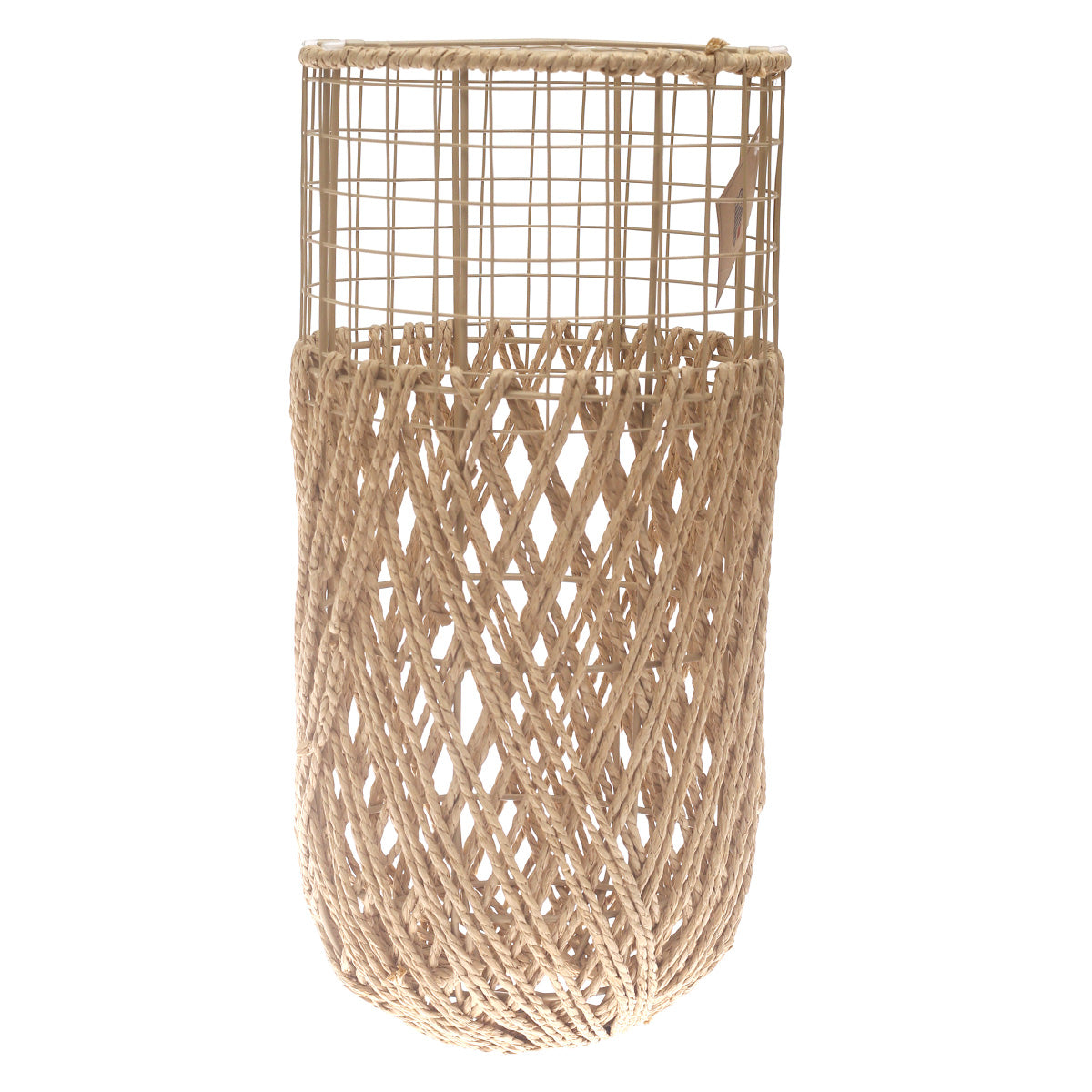 Small Natural Rope & Metal Decorative Vase – 19 Inch Handwoven Floor Accent - Habitt