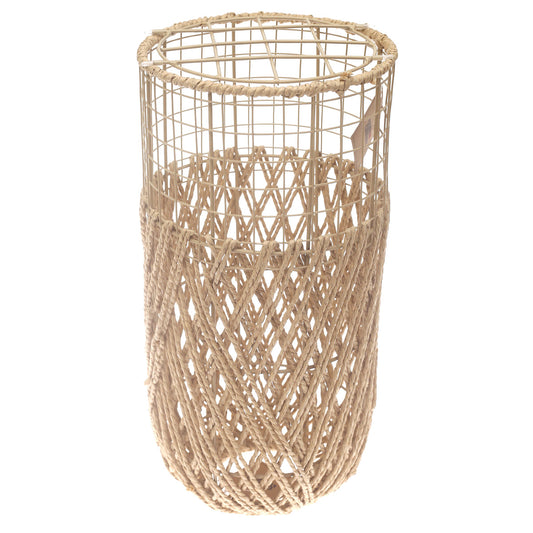 Small Natural Rope & Metal Decorative Vase – 19 Inch Handwoven Floor Accent - Habitt