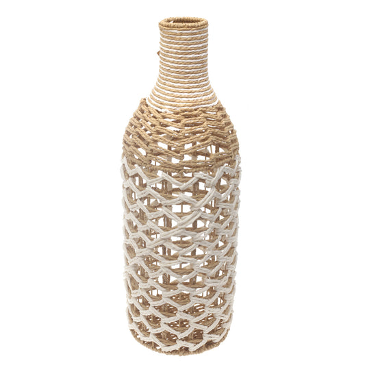 Small White & Natural Rope Decorative Vase – 24 Inch Handwoven Floor Accent - Habitt