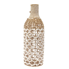 Small White & Natural Rope Decorative Vase – 24 Inch Handwoven Floor Accent - Habitt