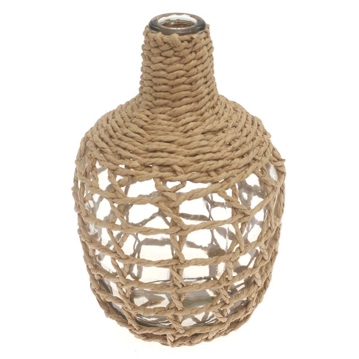 Transparent Glass Vase with Handwoven Natural Fiber Wrap – 12 Inch Height - Habitt