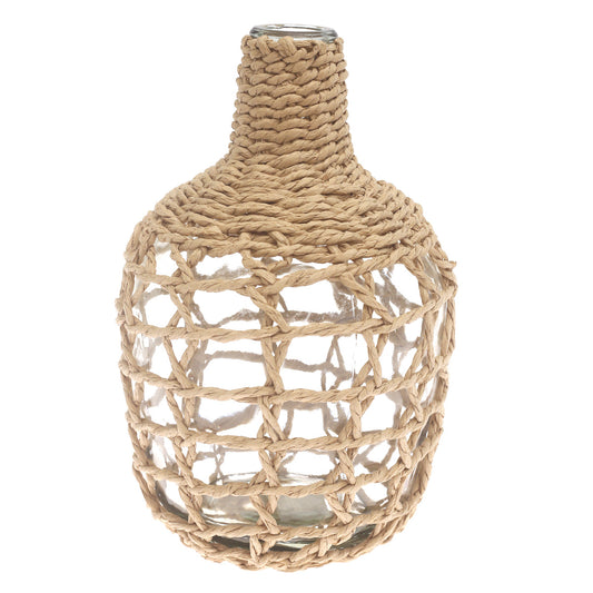 Transparent Glass Vase with Handwoven Natural Fiber Wrap – 12 Inch Height - Habitt
