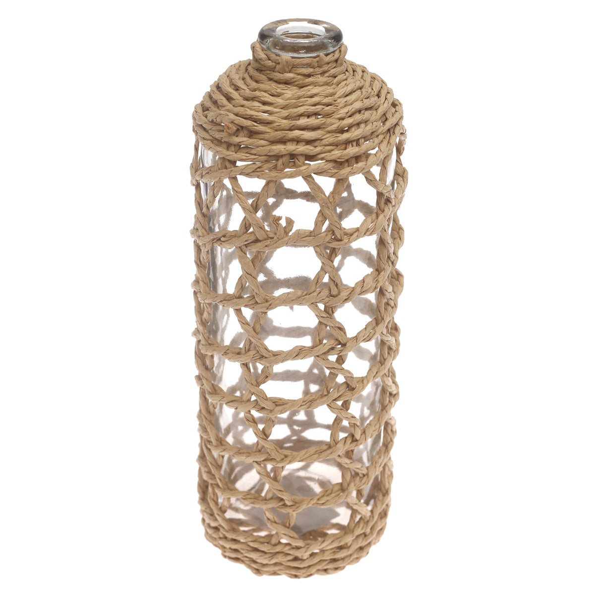 Transparent Glass Vase with Handwoven Natural Fiber Wrap – 13 Inch Height - Habitt