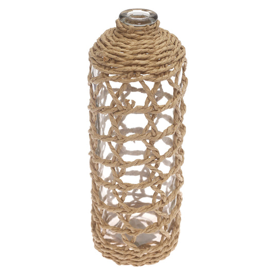 Transparent Glass Vase with Handwoven Natural Fiber Wrap – 13 Inch Height - Habitt