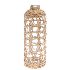 Transparent Glass Vase with Handwoven Natural Fiber Wrap – 13 Inch Height - Habitt