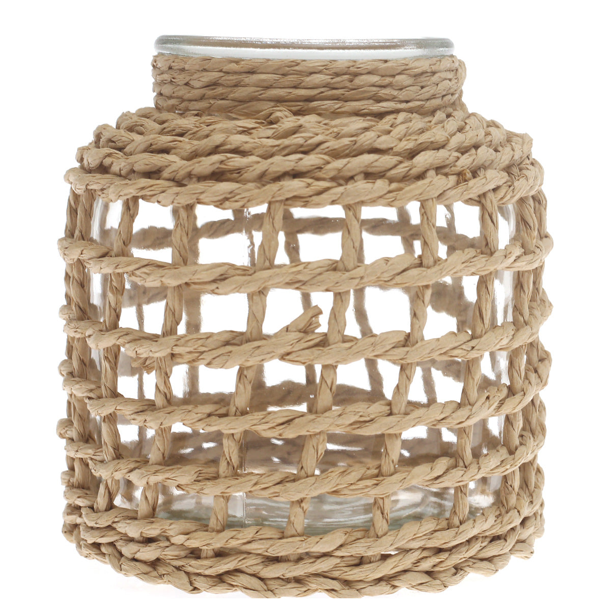 Transparent Glass Vase with Handwoven Natural Fiber Wrap – 6.5 Inch Height - Habitt