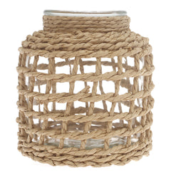 Transparent Glass Vase with Handwoven Natural Fiber Wrap – 6.5 Inch Height - Habitt