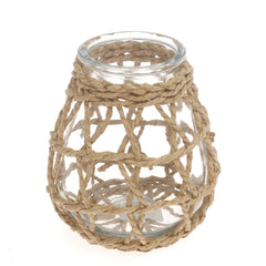 Transparent Glass Vase with Handwoven Natural Fiber Wrap – 7 Inch Height - Habitt