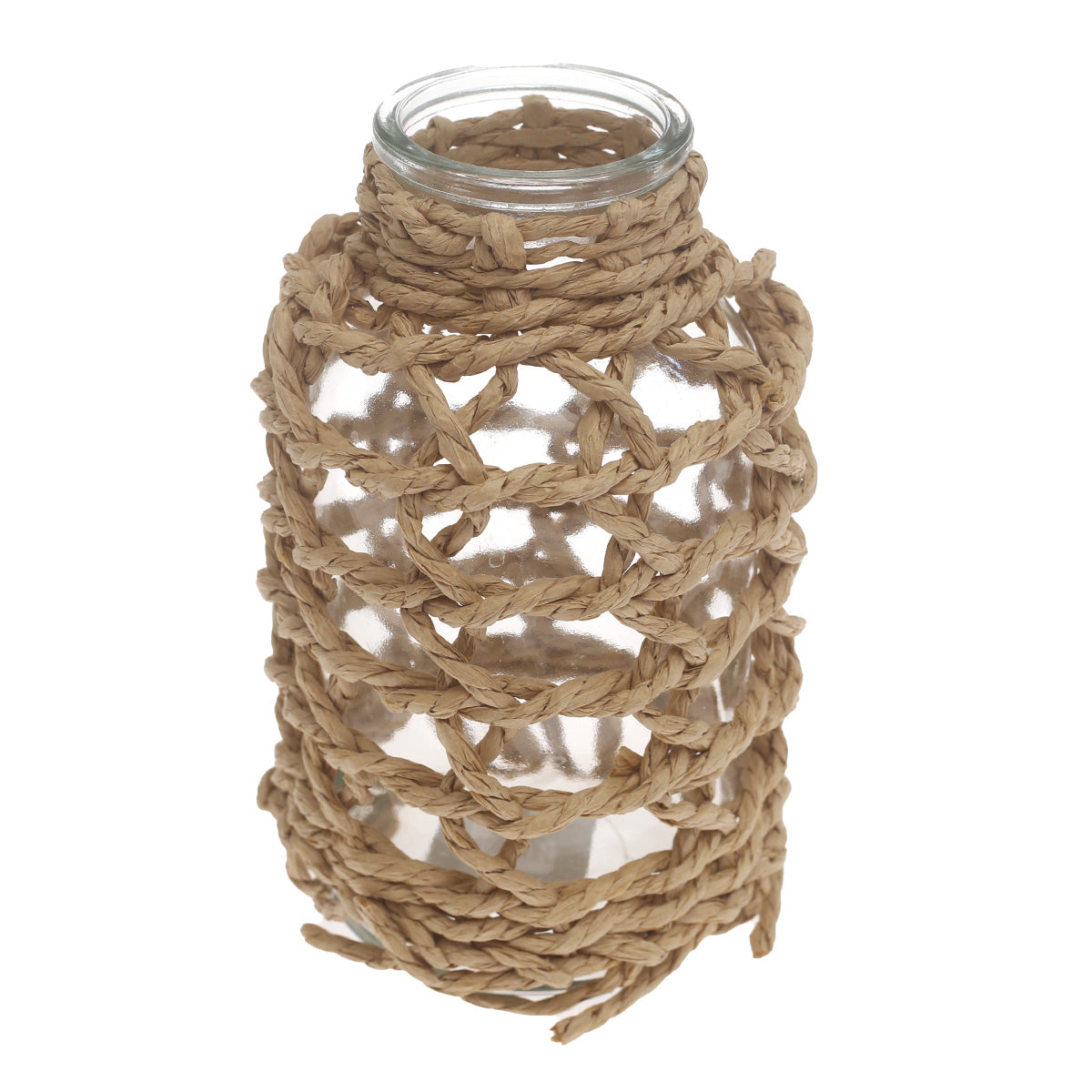 Transparent Glass Vase with Handwoven Natural Fiber Wrap – 8 Inch Height - Habitt