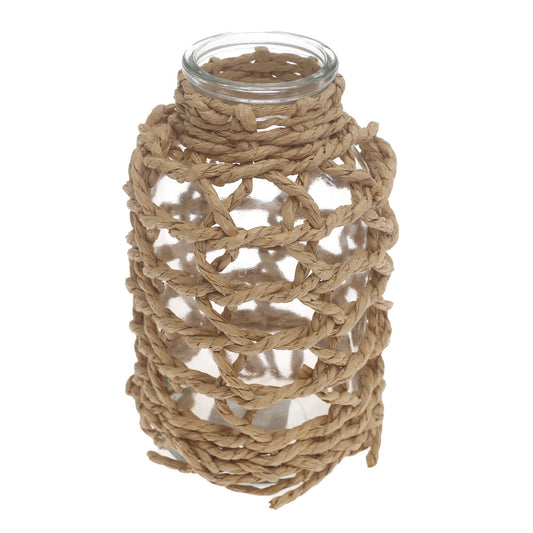 Transparent Glass Vase with Handwoven Natural Fiber Wrap – 8 Inch Height - Habitt