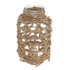 Transparent Glass Vase with Handwoven Natural Fiber Wrap – 8 Inch Height - Habitt