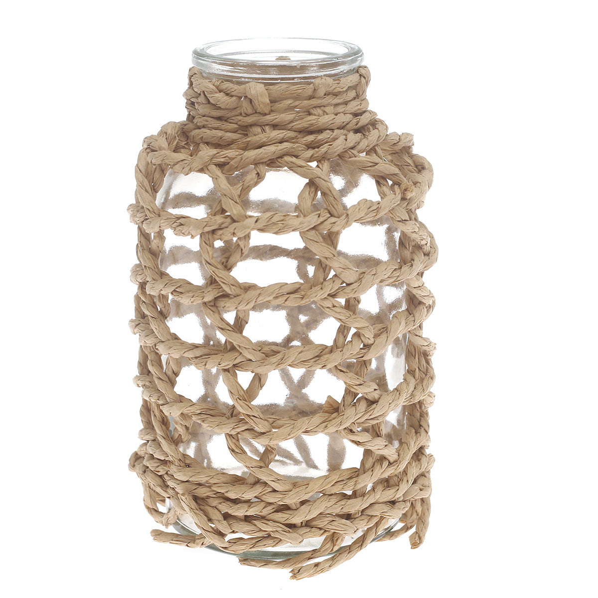 Transparent Glass Vase with Handwoven Natural Fiber Wrap – 8 Inch Height - Habitt