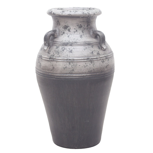 Black & White Textured Nandi Vase – Rustic Boho Decorative Floor Vase with Handles | Vintage Style Home Accent - Habitt