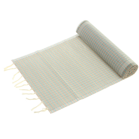 Blue Textured Bamboo Table Runner 13x72 – Eco-Friendly Woven Table Decor - Habitt