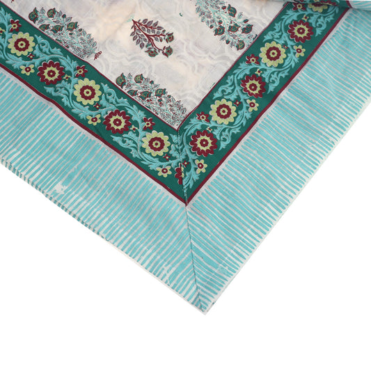Gulbahar Cotton Table Cover 62x92" – Hand Block Printed Floral Dining Tablecloth - Habitt