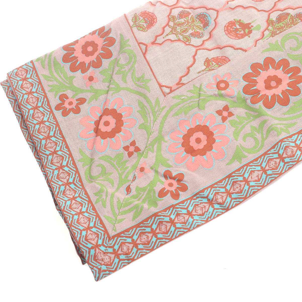 Gulistan Cotton Table Cover 62x92" – Hand Block Printed Pink Floral Dining Tablecloth - Habitt