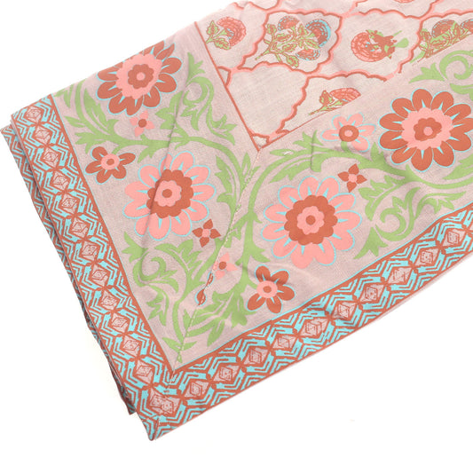 Gulistan Cotton Table Cover 62x92" – Hand Block Printed Pink Floral Dining Tablecloth - Habitt