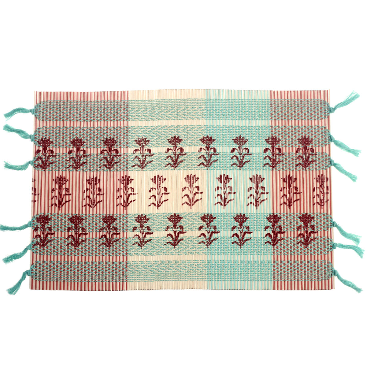 Resham Phool Bamboo Placemat 13x19" – Handcrafted Eco-Friendly Floral Table Mat - Habitt