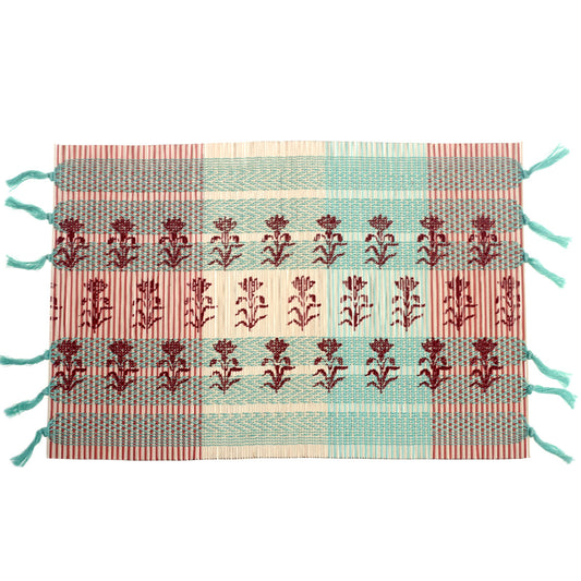 Resham Phool Bamboo Placemat 13x19" – Handcrafted Eco-Friendly Floral Table Mat - Habitt
