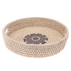Handwoven Round Basket with Mandala Design – Natural Storage & Serving Tray (2.5x14 in) - Habitt