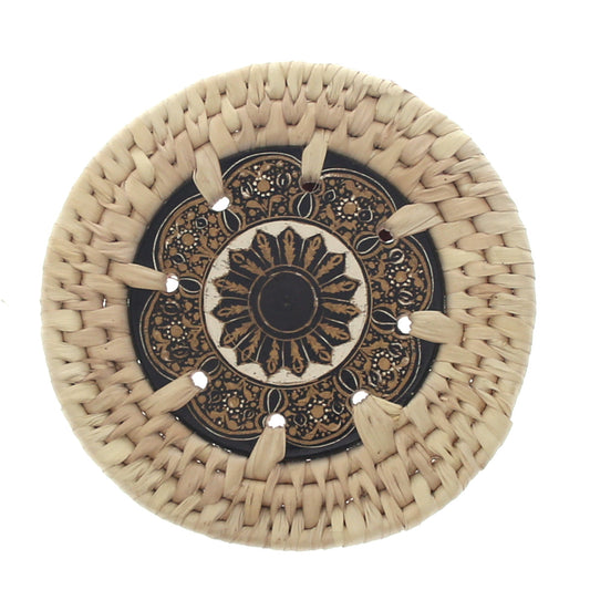Handwoven Coaster with Red & Gold Mandala Design – Set of 6 (UC-B-38) - Habitt