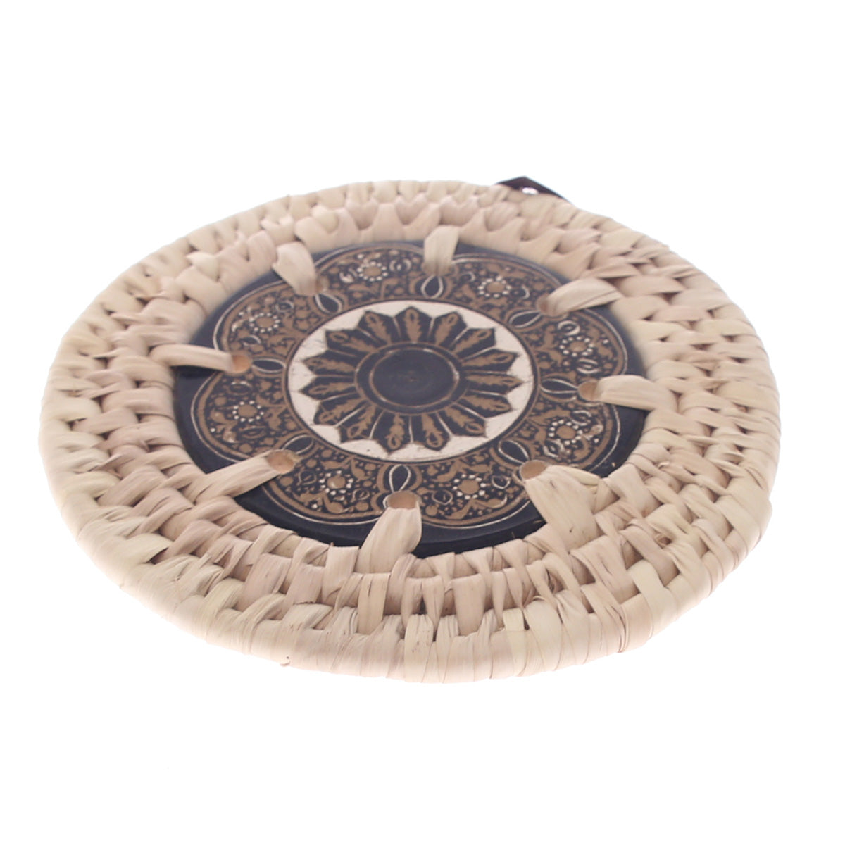 Handwoven Coaster with Red & Gold Mandala Design – Set of 6 (UC-B-38) - Habitt