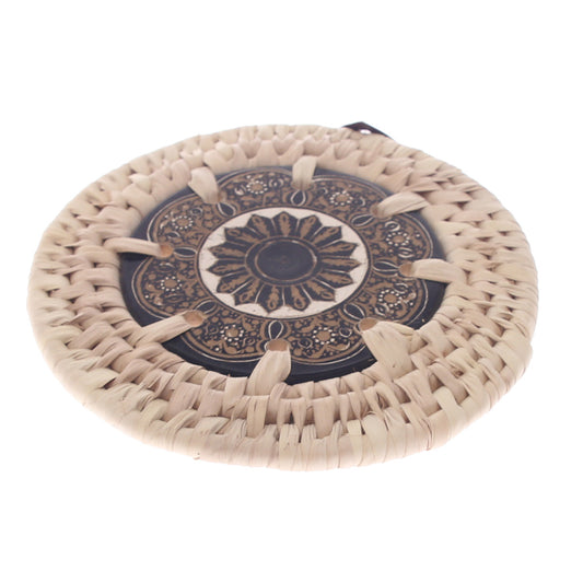 Handwoven Coaster with Red & Gold Mandala Design – Set of 6 (UC-B-38) - Habitt