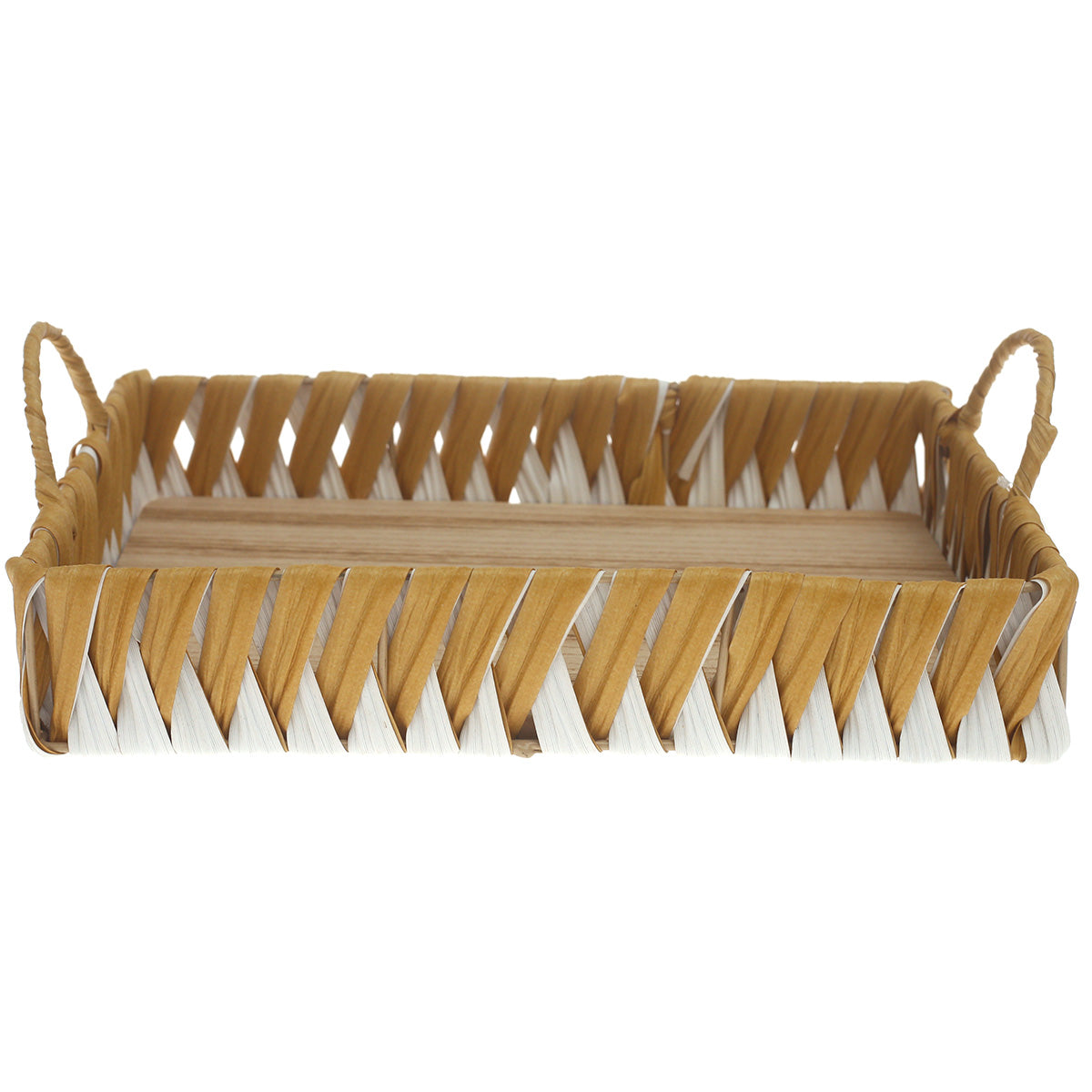 Tray Small White & Yellow – Handwoven Decorative Serving Tray (10 x 14 Inch) - Habitt
