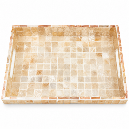 Medium Mother of Pearl Decorative Tray with Handles – Rectangular Mosaic Tray