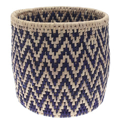 Handwoven Chevron Basket – Blue & Natural Storage Organizer (10x10 in, UC-B-07) - Habitt