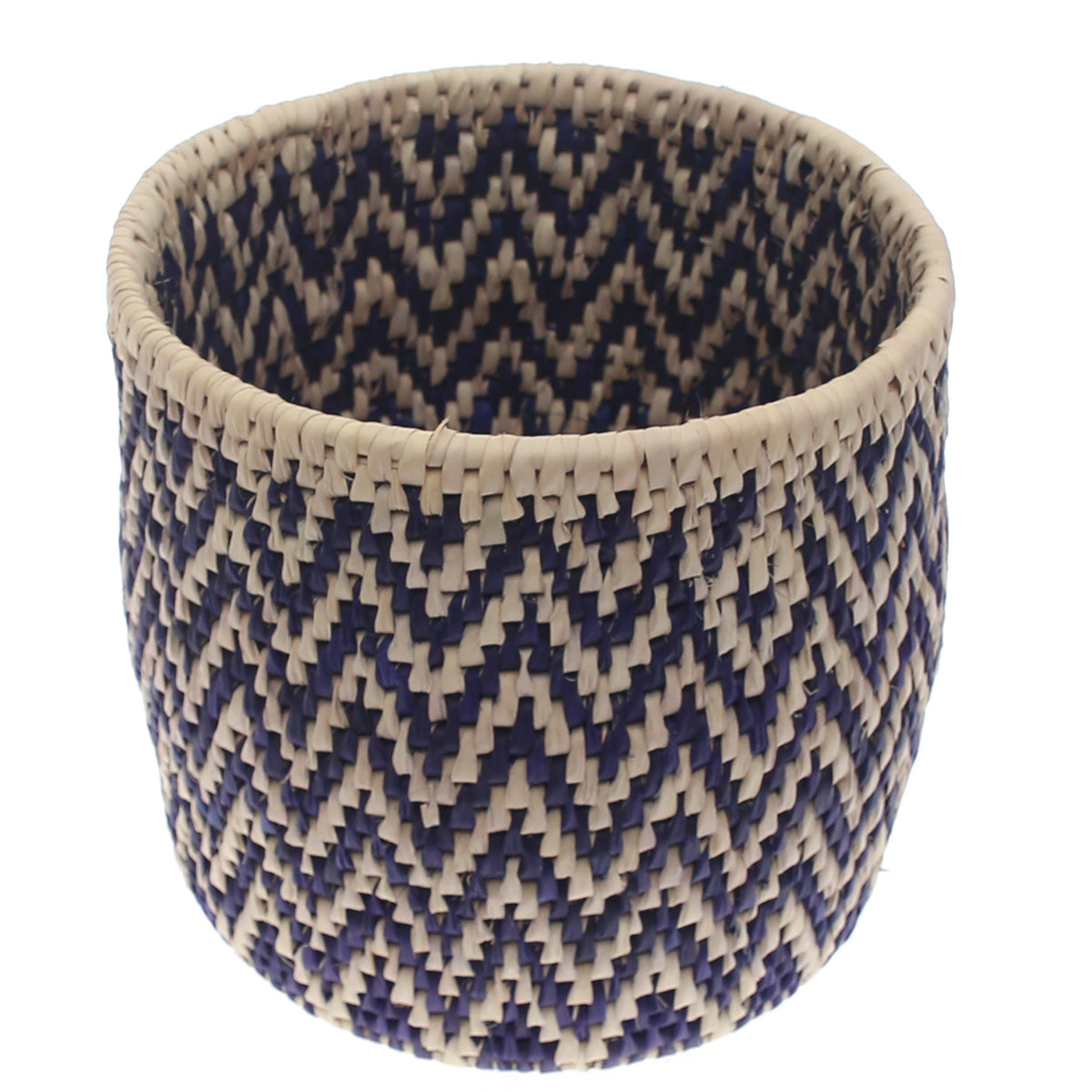 Handwoven Chevron Basket – Blue & Natural Storage Organizer (10x10 in, UC-B-07) - Habitt