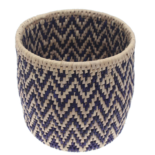 Handwoven Chevron Basket – Blue & Natural Storage Organizer (10x10 in, UC-B-07) - Habitt